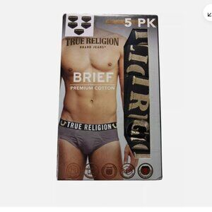 TRUE RELIGION 5 PACK Men's Size L Cotton Low Rise Logo Waistband Briefs Black